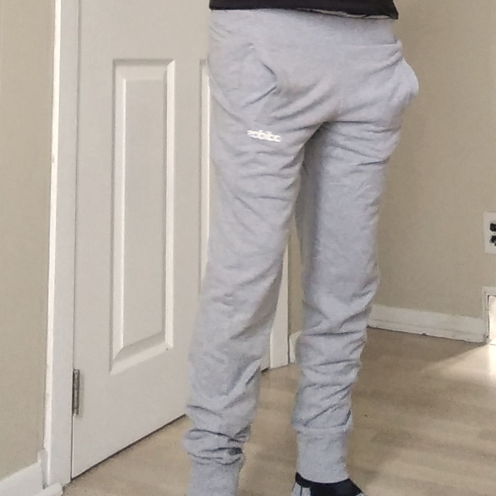 Grey and White adidas joggers